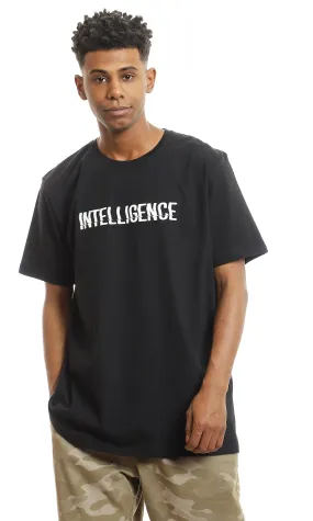 97739 Chest Print "Intelligence" Black Slip On Tee
