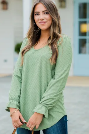 All Figured Out Sage Green Swiss Dot Blouse