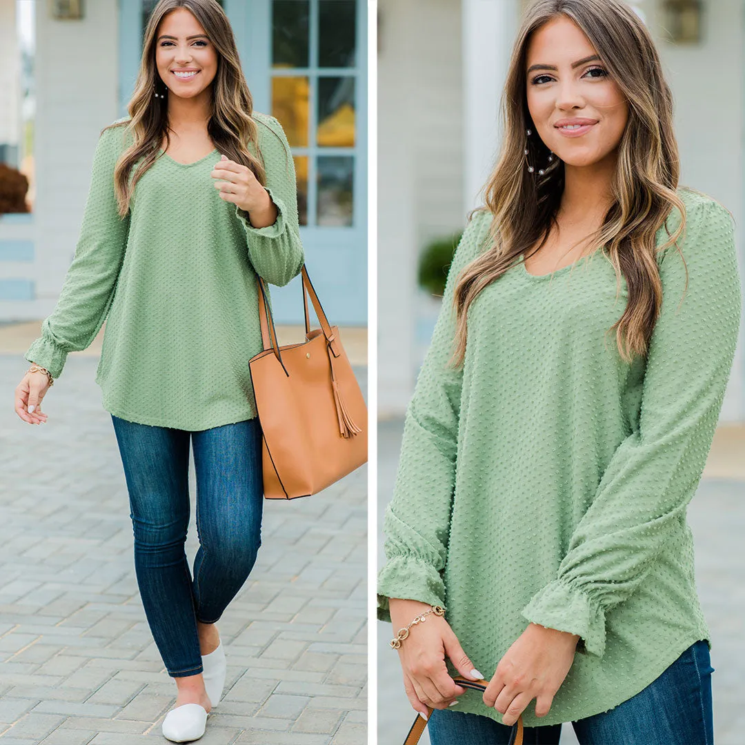 All Figured Out Sage Green Swiss Dot Blouse