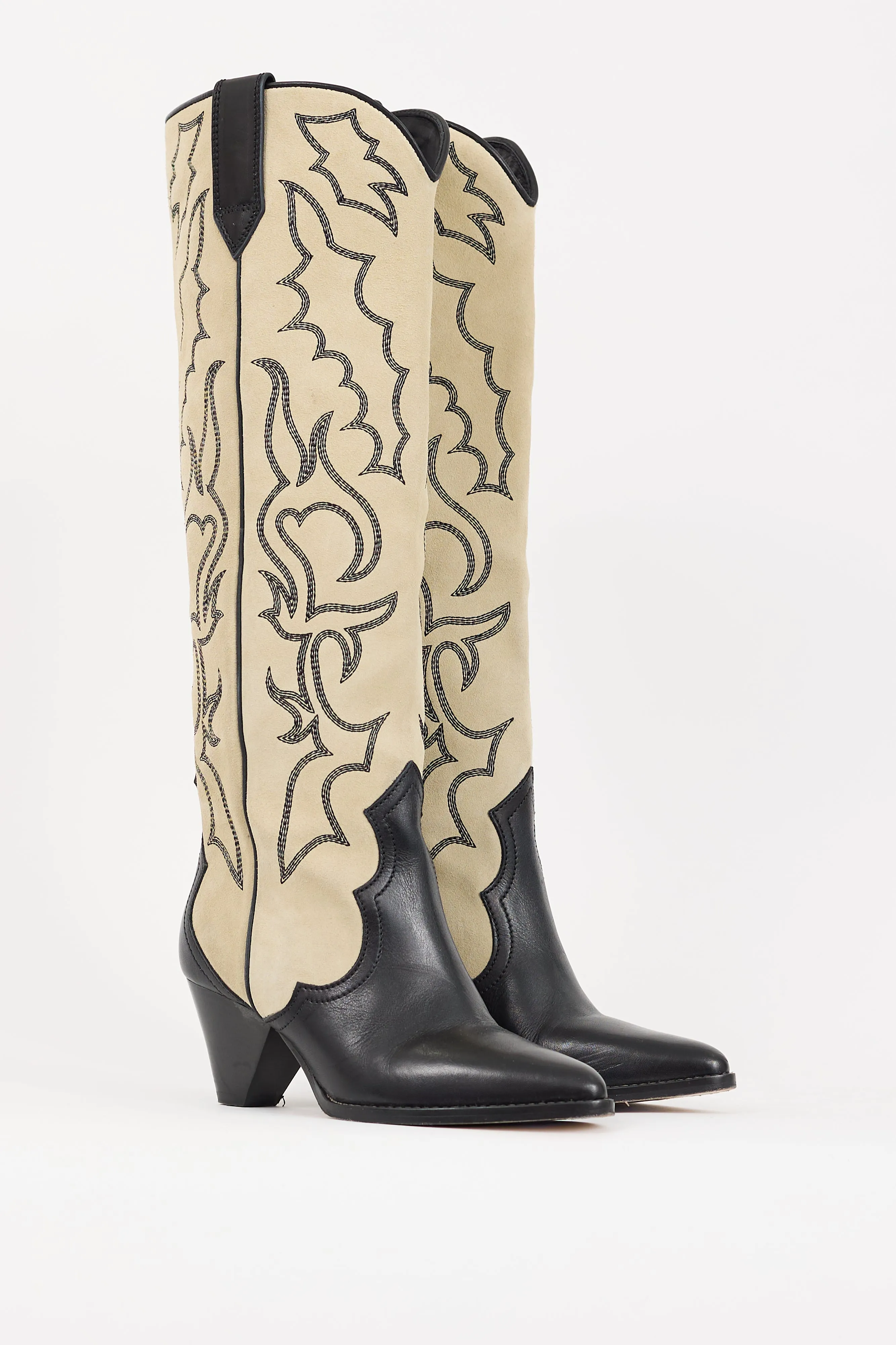 Beige & Black Suede & Leather Leila Knee High Boot