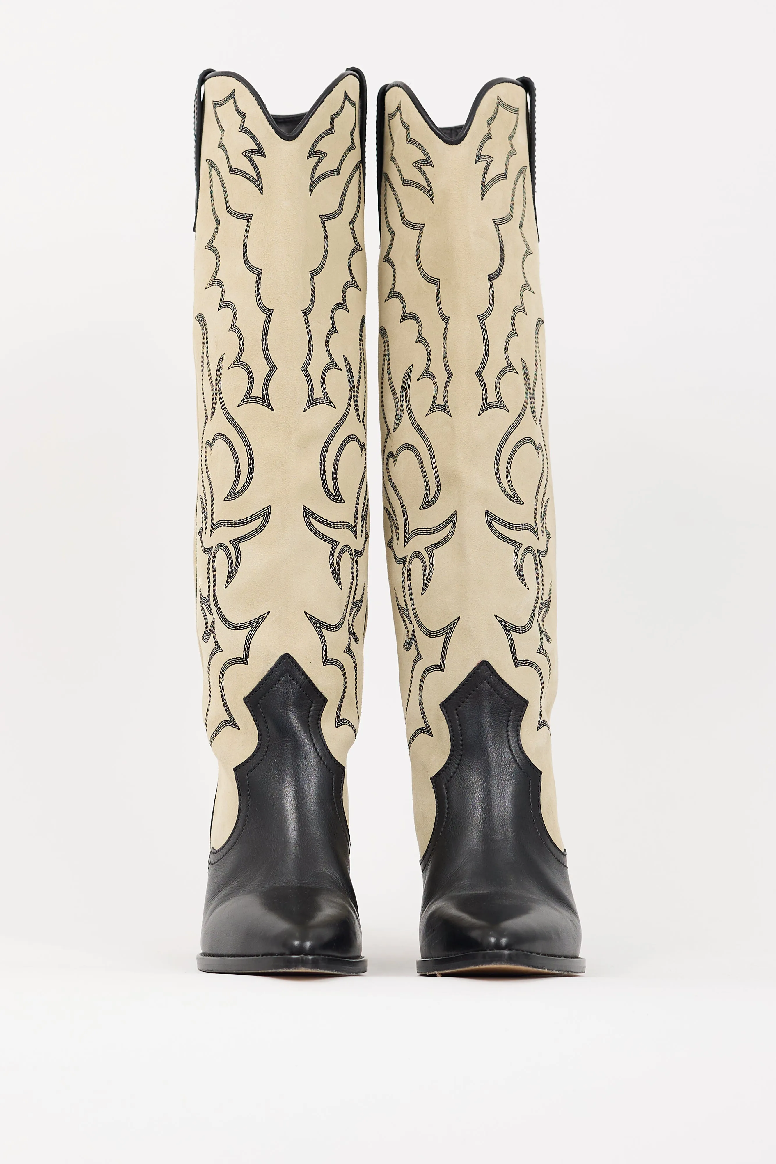 Beige & Black Suede & Leather Leila Knee High Boot