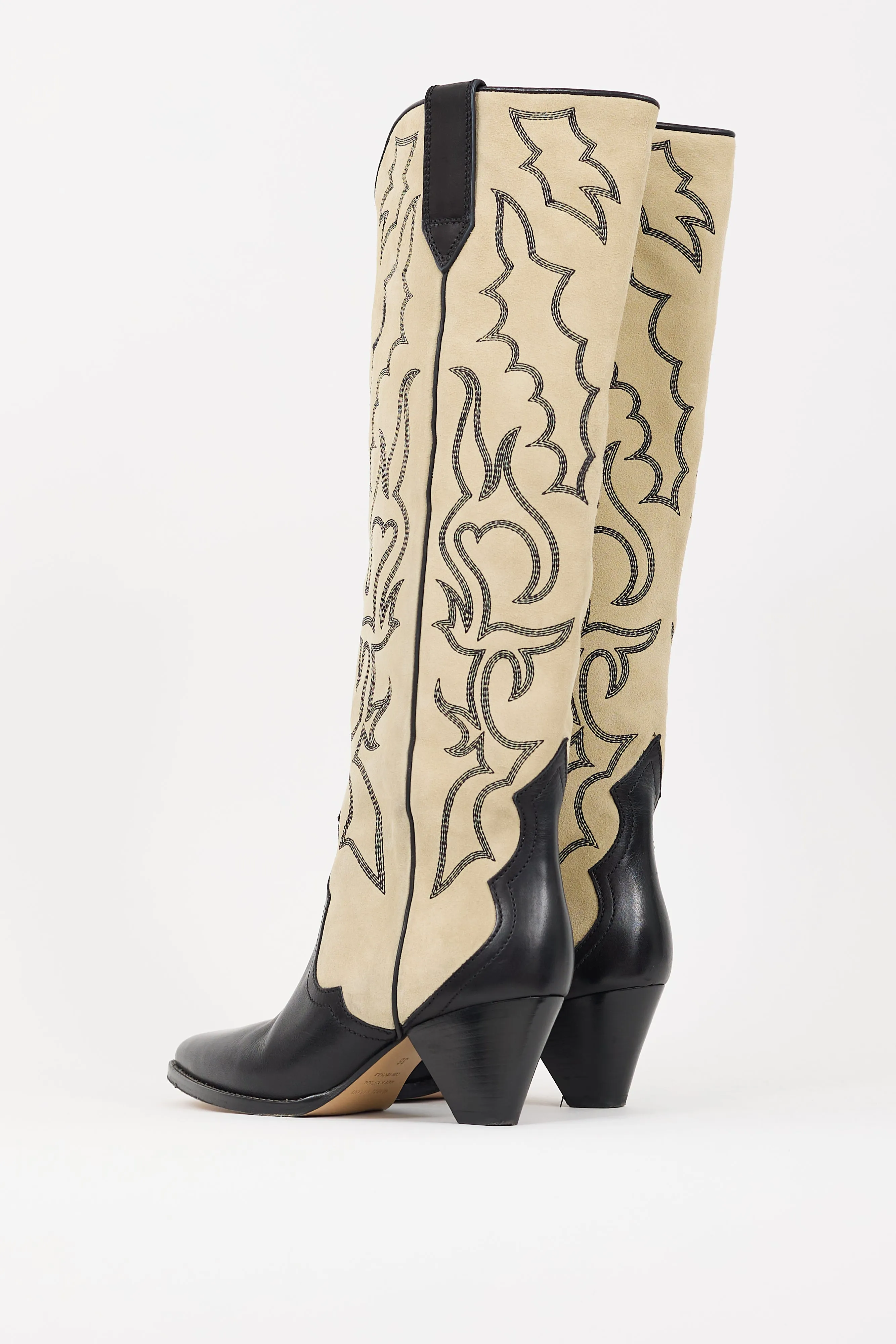 Beige & Black Suede & Leather Leila Knee High Boot