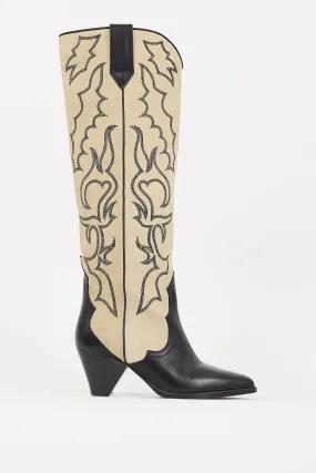 Beige & Black Suede & Leather Leila Knee High Boot