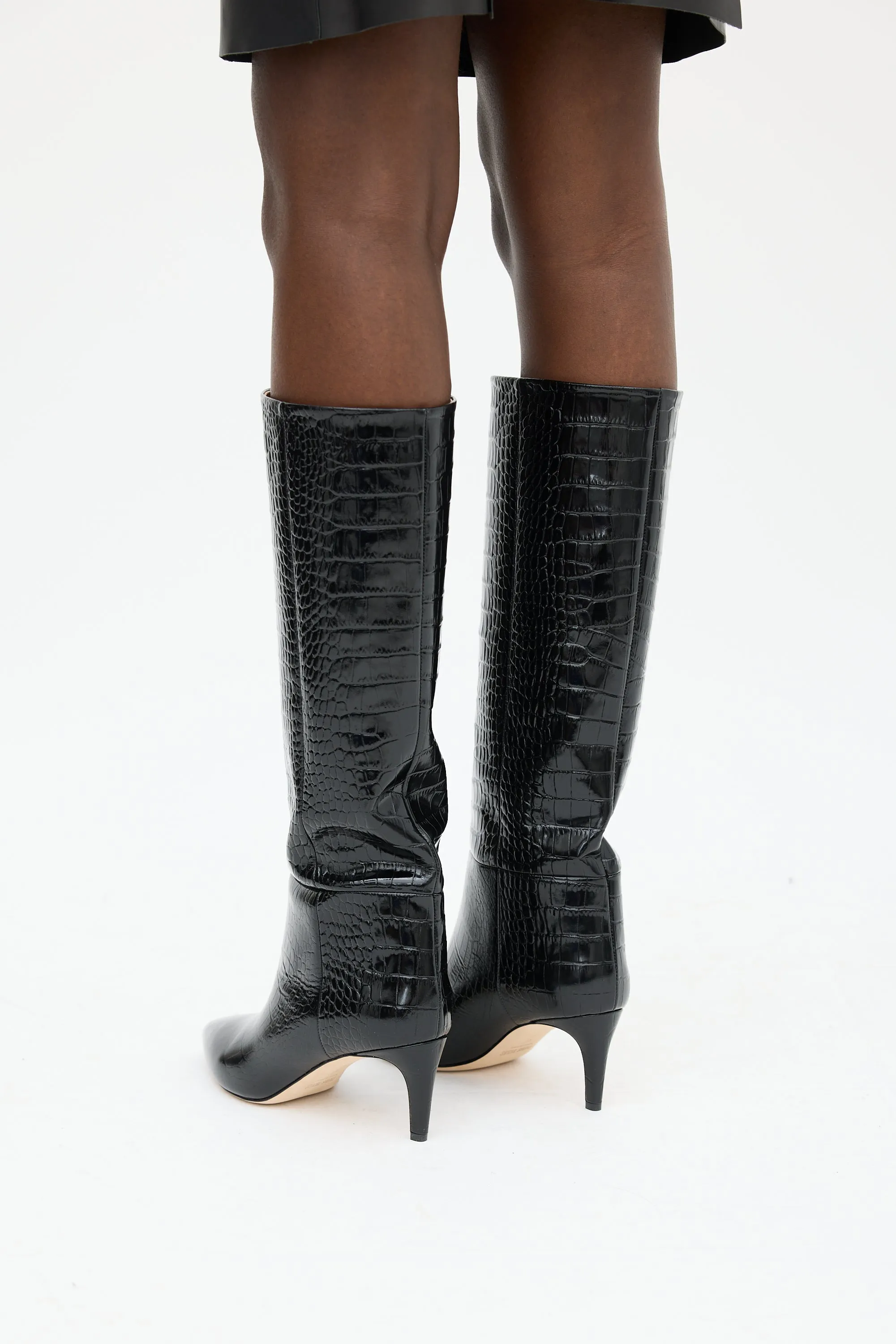 Black Embossed Patent Knee High Boot