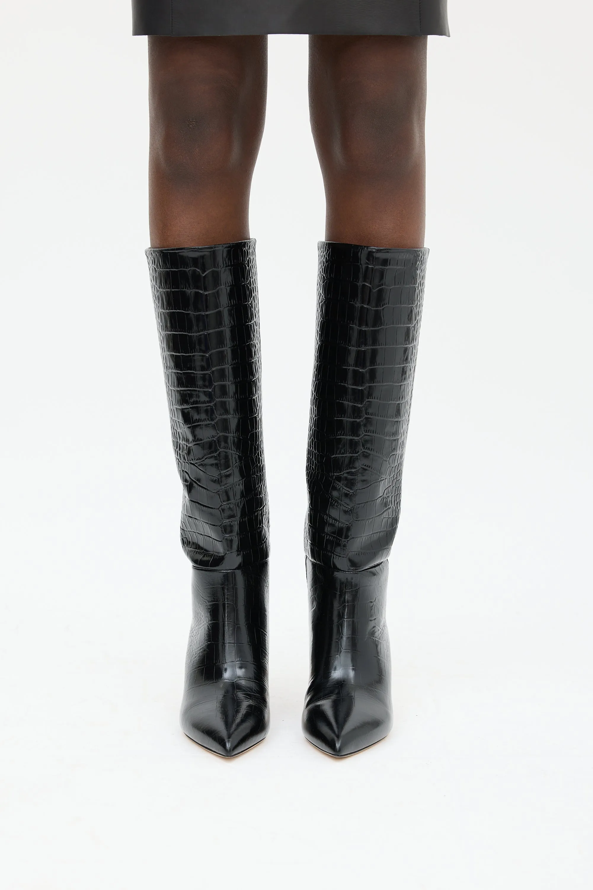 Black Embossed Patent Knee High Boot