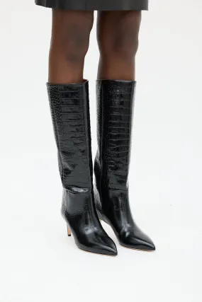 Black Embossed Patent Knee High Boot