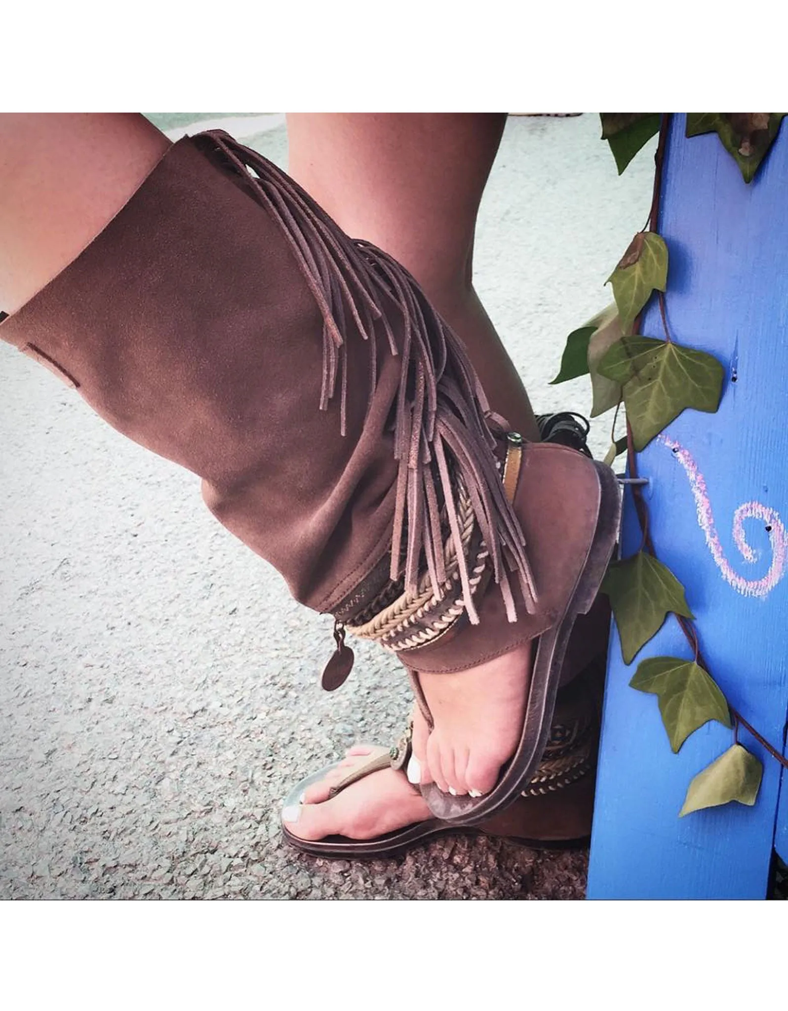 Boho High Boot Sandals - Brown