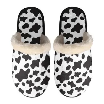 Cow Print on Demand Artwork Women's Fur Lined House Slippers
