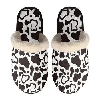 Cow Print on Demand Artwork Women's Fur Lined House Slippers