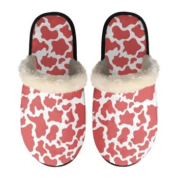 Cow Print on Demand Artwork Women's Fur Lined House Slippers