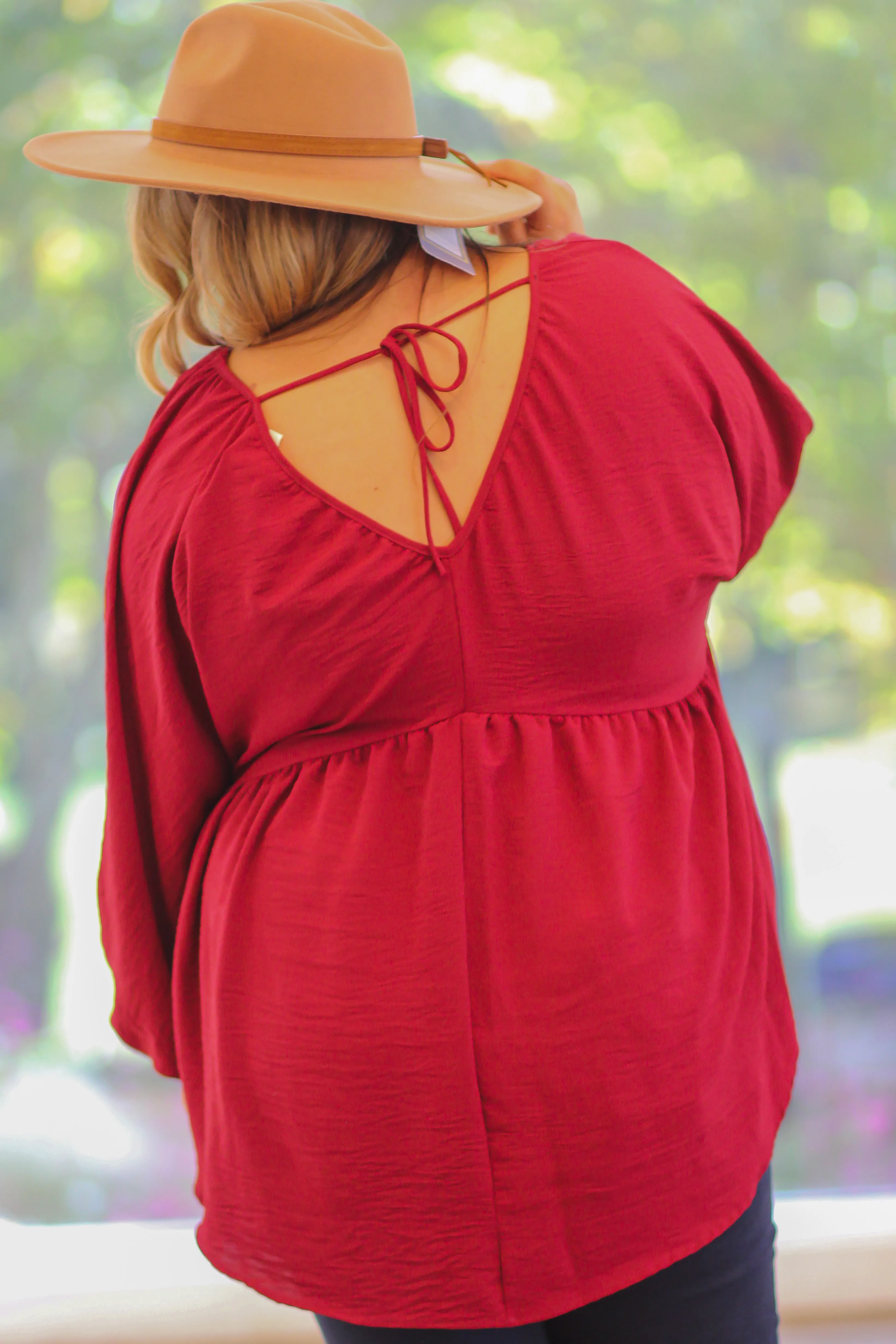 Curvy Wine Woven Babydoll Top