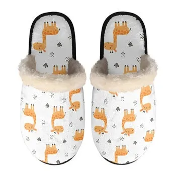 Cute Animals Print on Demand Artwork Women's Fur Lined House Slippers