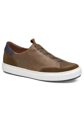 J & M Collection Anson Stretch Lace-to-Toe in Brown English Suede/Sheepskin
