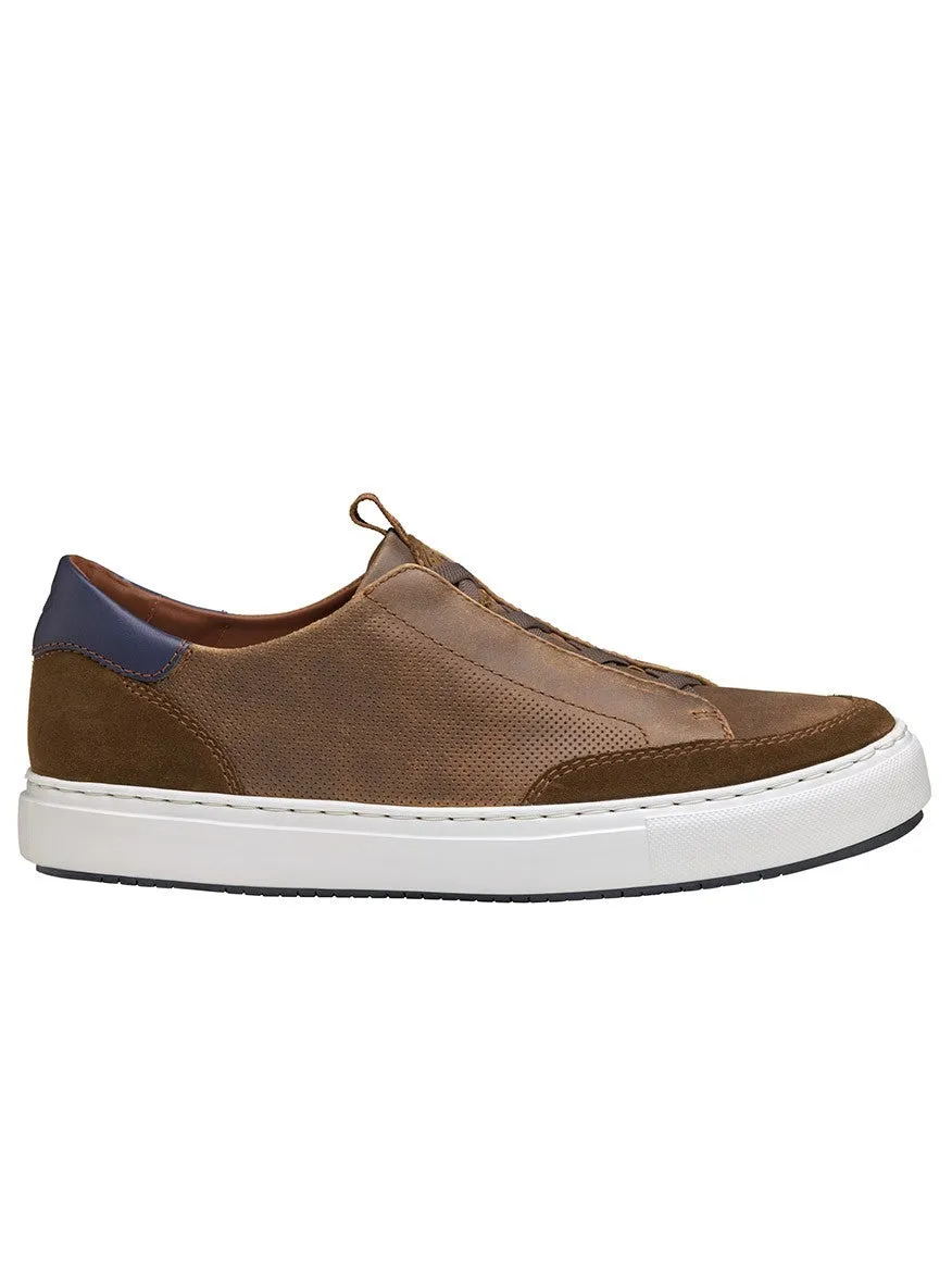 J & M Collection Anson Stretch Lace-to-Toe in Brown English Suede/Sheepskin