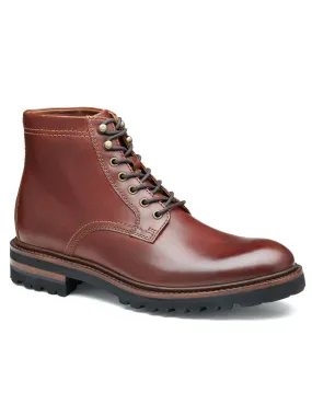J & M Collection Dudley Lug Plain Toe Boot in Mahogany Full Grain
