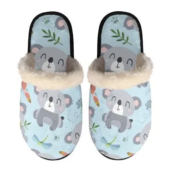 Koala, Bunny, Zebra Print on Demand Artwork Women's Fur Lined House Slippers