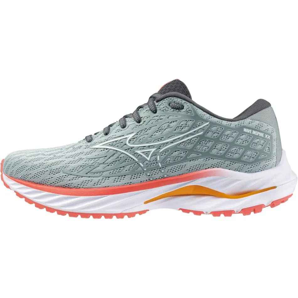 Mizuno Women's Inspire 20 Running Shoes in Gray Mist/White/Dubarry SS24