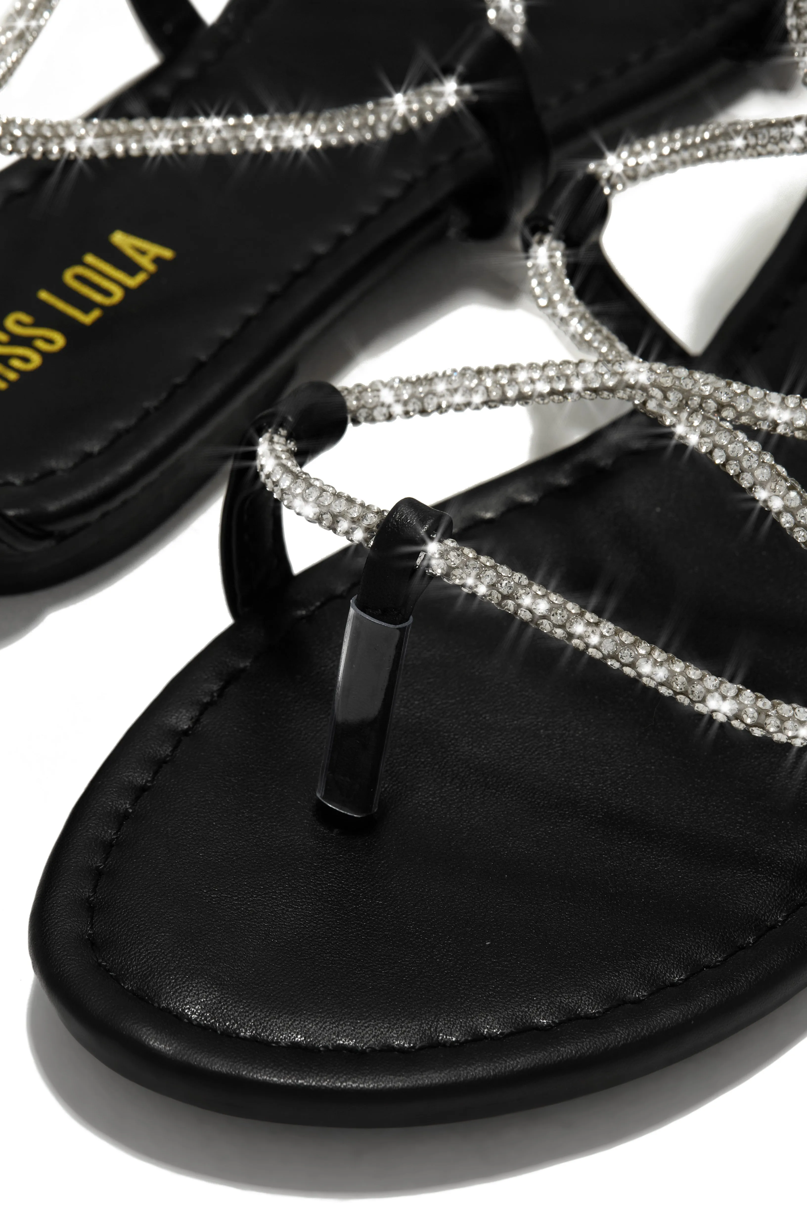 Vegas Weekend Embellished Lace Up Sandals - Black