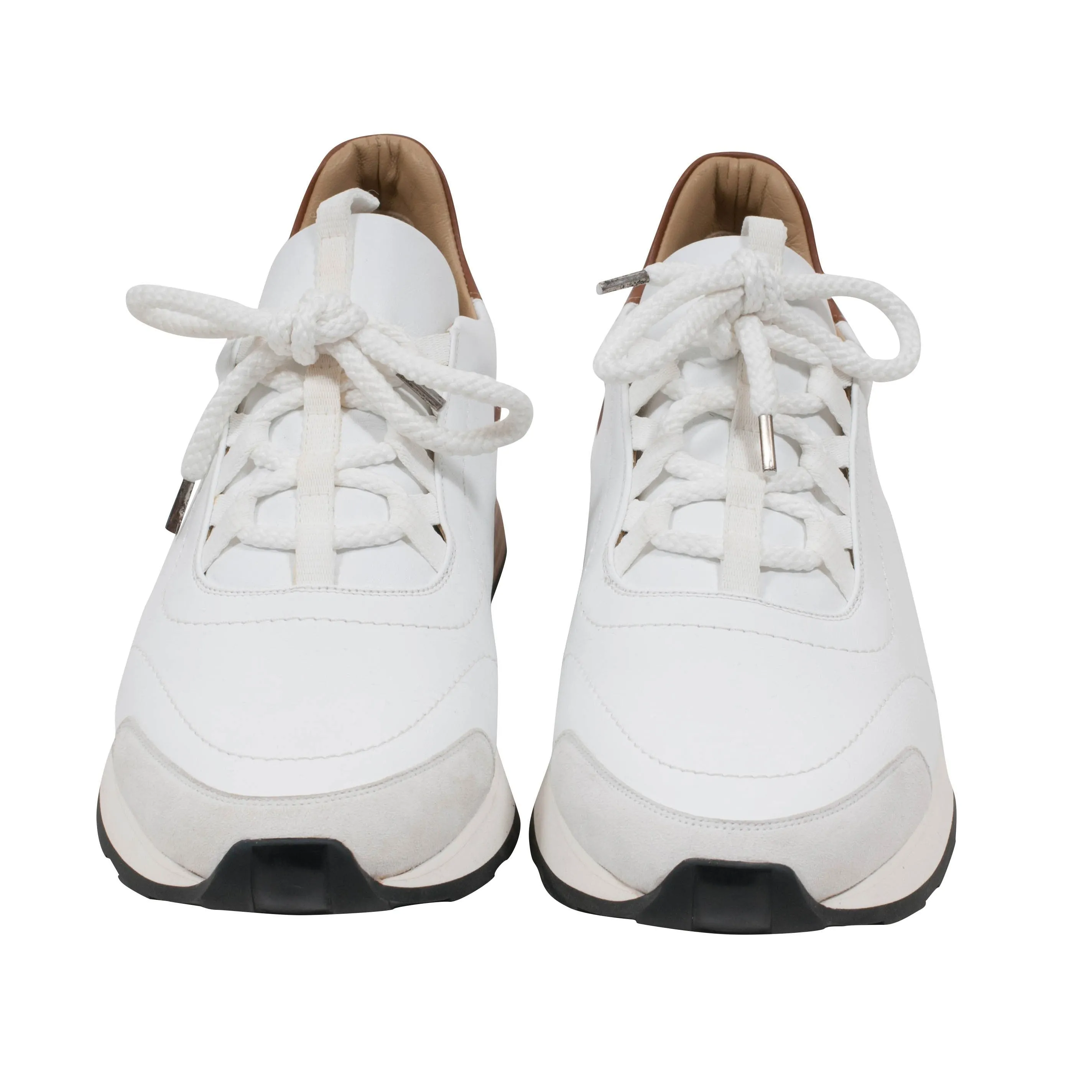 White & Brown Low Top Miles Sneakers